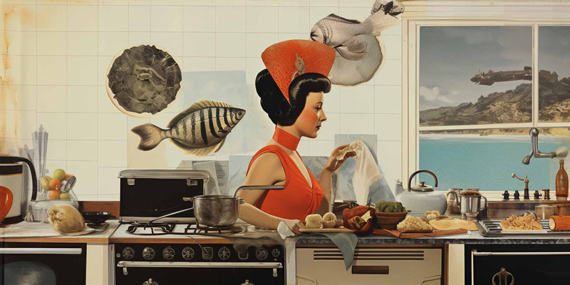 woman in the kitchen homecook fish and ingredients